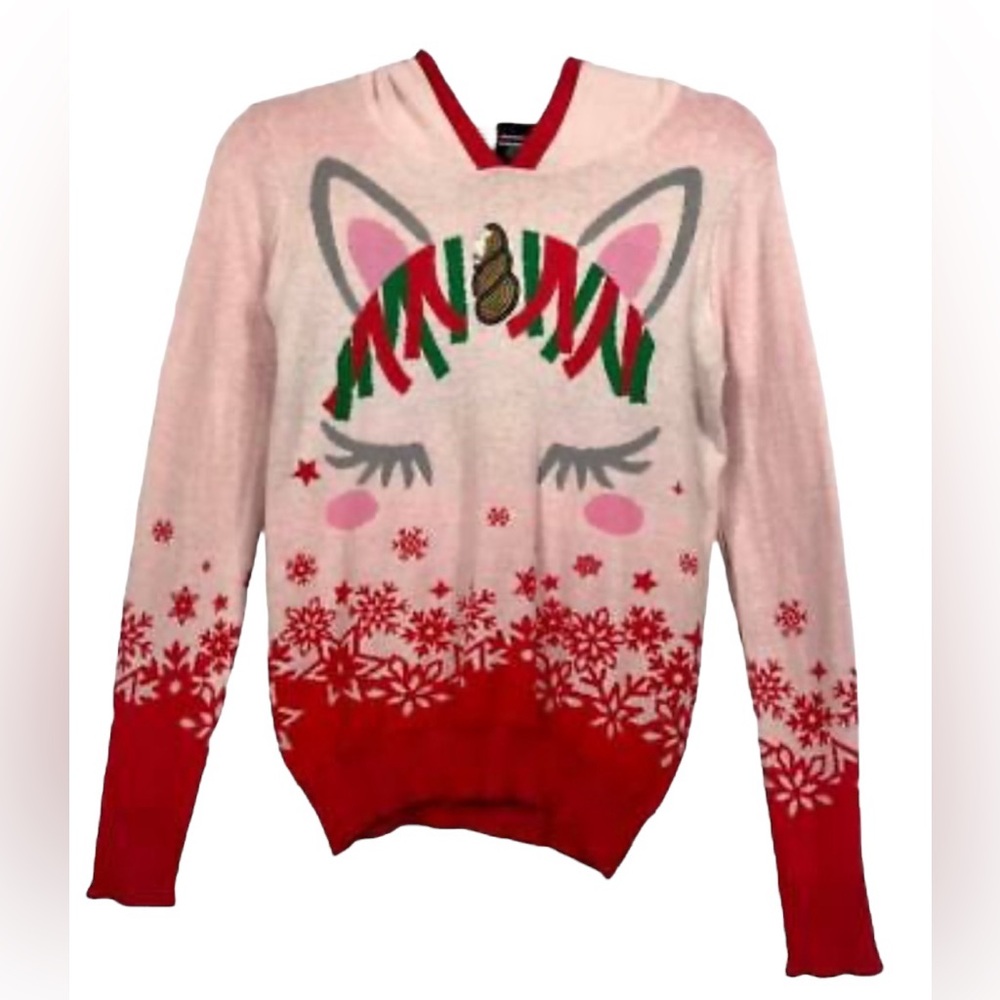 Well Worn Pink and Red kids Sweater with Unicorn Design, size S (6-6X)